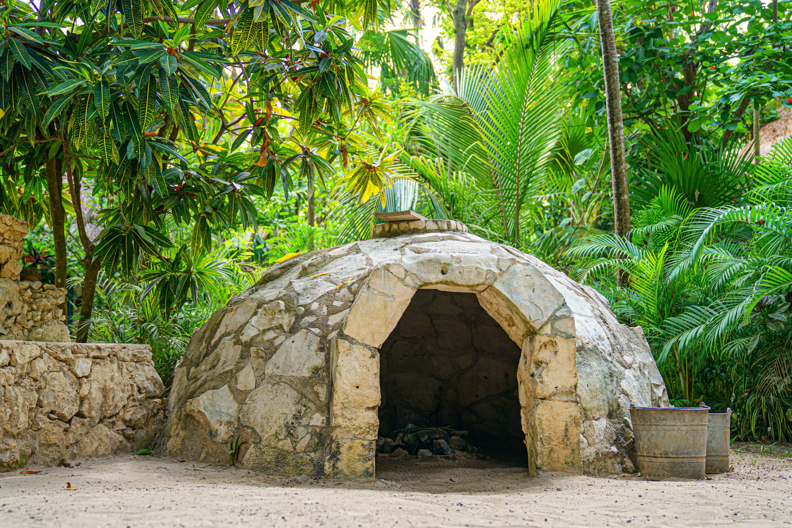 mayan sweat lodge for temazcal ceremony in tulum mexico